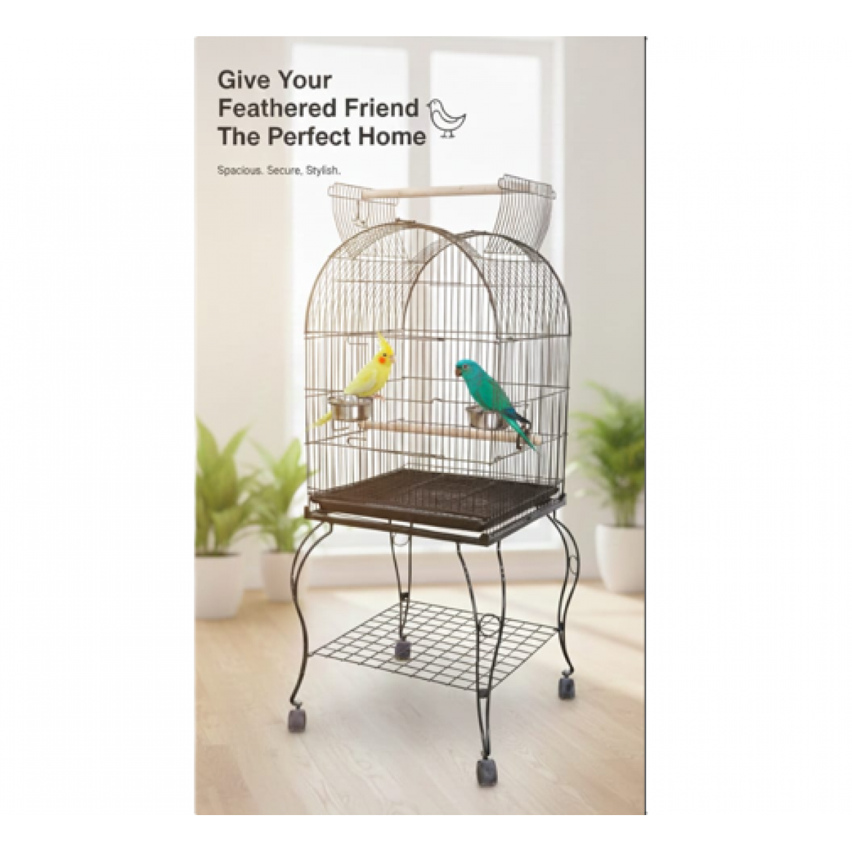 High Quality Black Open-Top Bird Cage with Rolling Stand (50 × 50 × 141 ...